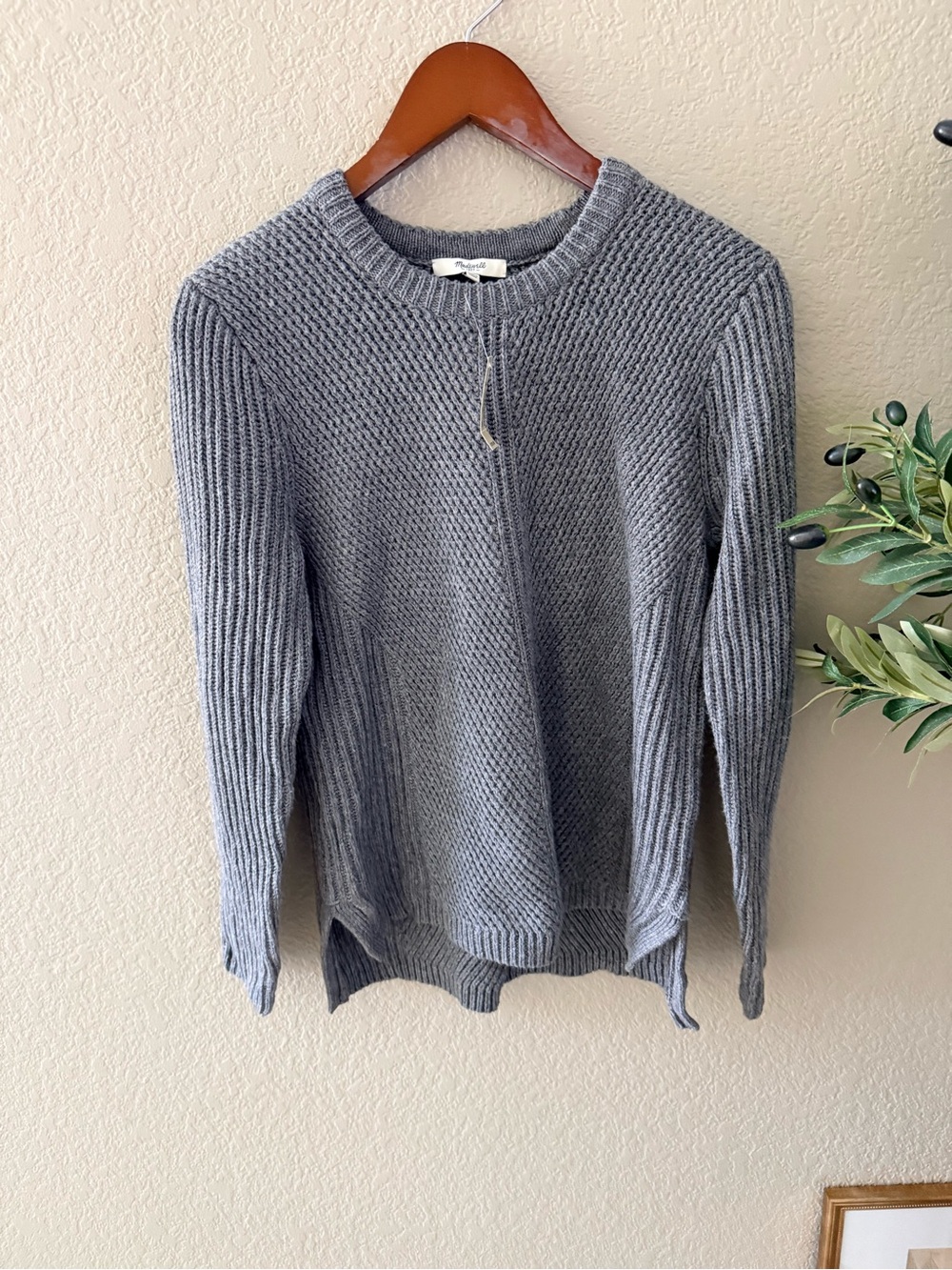 Madewell NWT Gray Cotton Blend Textured Knit Sweater Size L